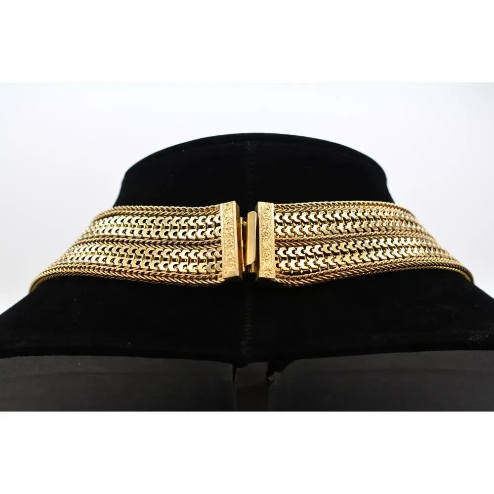 Hobe Vintage Gold 5 Strand Graduated Chain Statement Necklace Collar Signed BinY